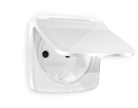 Лицевая панель розетки с З/К с крышкой и шторками, герметичная IP44, Белый глянец, OMEGA Quant Ambrella Volt OP1080