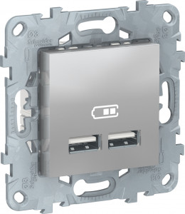 Розетка USB для зарядки, Алюминий, Unica New Schneider NU541830