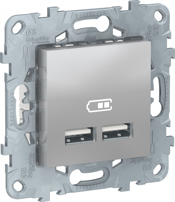 Розетка USB для зарядки, Алюминий, Unica New Schneider NU541830