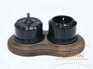 Выключатель керамика тумблерный 1 кл., Черный с бронзовой ручкой, Lindas 34415-B