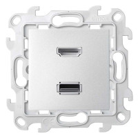 Розетка двойная HDMI+USB, Алюминий, Simon 24 2411095-033