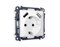 Розетка с З/К и USB зарядкой А+А с шторками, Белый матовый, ALFA Quant Ambrella Volt MA129010