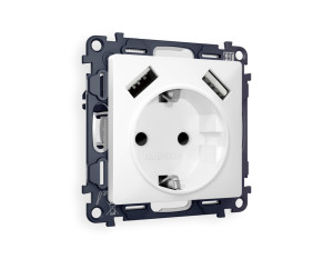 Розетка с З/К и USB зарядкой А+А с шторками, Белый матовый, ALFA Quant Ambrella Volt MA129010
