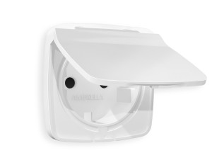 Лицевая панель розетки с З/К с крышкой и шторками, герметичная IP44, Белый матовый, OMEGA Quant Ambrella Volt OP1280