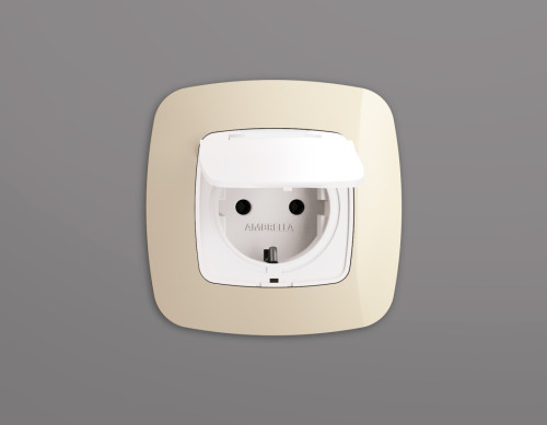 Лицевая панель розетки с З/К с крышкой и шторками, герметичная IP44, Белый матовый, OMEGA Quant Ambrella Volt OP1280