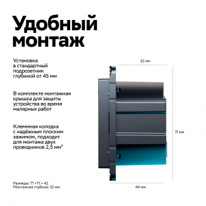 Розетка с З/К со шторками, Карбон, AtlasDesign Sber SE ATN001045Z