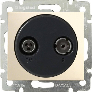 Розетка телевизионная проходная TV-FM, слоновая кость, Valena Classic Legrand 774334