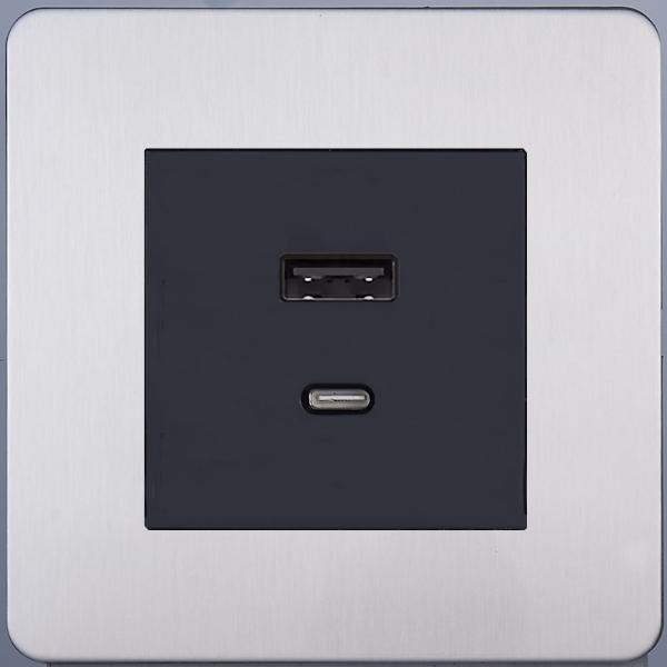 Розетка USB для быстрой зарядки Type A+C, Никель, Merida Salvador SBAN55B5A12 Розетка USB для быстрой зарядки Type A+C, Никель, Merida Salvador SBAN55B5A12