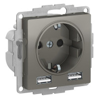 Розетка с З/К и USB зарядкой, тип А+A, Сталь, AtlasDesign SE ATN000930