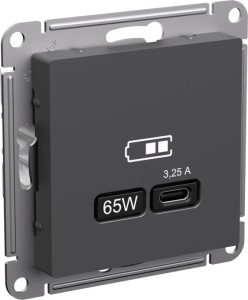 Розетка USB для быстрой зарядки A+C 65ВТ, Базальт, AtlasDesign Schneider Electric ATN001427
