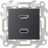 Розетка двойная HDMI+USB, Графит, Simon 24 2411095-038