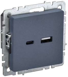 Розетка USB для зарядки, тип А+C, Маренго, Brite IEK BR-U22-018-K35