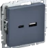 Розетка USB для зарядки, тип А+C, Маренго, Brite IEK BR-U22-018-K35