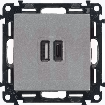 Розетка USB для зарядки A+C, алюминий, Valena Life Legrand 753306 Розетка USB для зарядки A+C, алюминий, Valena Life Legrand 753306