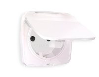 Лицевая панель розетки с З/К с крышкой и шторками, герметичная IP44, Жемчуг, OMEGA Quant Ambrella Volt OP2080