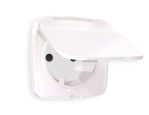 Лицевая панель розетки с З/К с крышкой и шторками, герметичная IP44, Жемчуг, OMEGA Quant Ambrella Volt OP2080