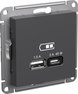 Розетка USB для быстрой зарядки A+C 45ВТ, Базальт, AtlasDesign Schneider Electric ATN001429