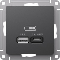 Розетка USB для быстрой зарядки, тип A+C 45Вт, Базальт, AtlasDesign SE ATN001429
