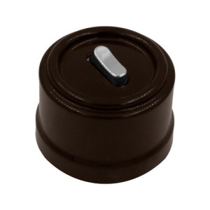 Выключатель пластик кнопочный 1 кл., Коричневый, ручка Серебро, Bironi B1-220-22-S