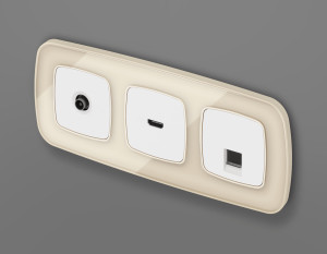 Лицевая панель розетки комп. с шторками RJ45 Cat. 6, Белый глянец, OMEGA Quant Ambrella Volt OP1120