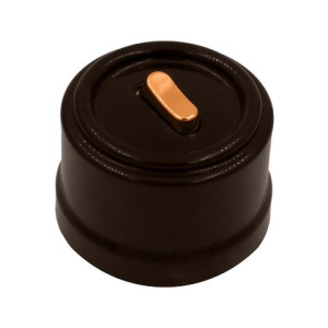 Выключатель пластик кнопочный 1 кл., Коричневый, ручка Медь, Bironi B1-220-22-C