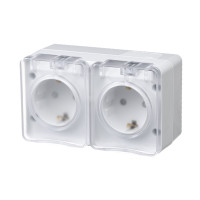 Блок розетка 2-я с З/К и шторками, влагозащищенный IP54, Белый, AtlasDesign Profi54 SE ATN540126