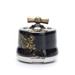 Выключатель фарфоровый поворотный на 2 положения проходной, Золотой орнамент, Salvador OP11BL.GD