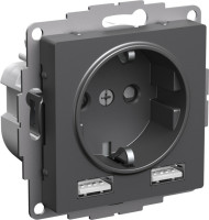 Розетка с З/К и USB зарядкой, тип А+A, Базальт, AtlasDesign SE ATN001430