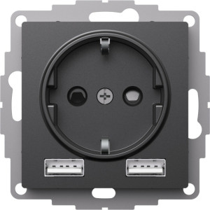 Розетка с З/К и USB зарядкой, тип А+A, Базальт, AtlasDesign SE ATN001430