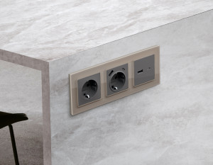 Рамка 2 местная стекло закаленное натуральное, Серо-бежевый, ALFA Platos Ambrella Volt AF380602