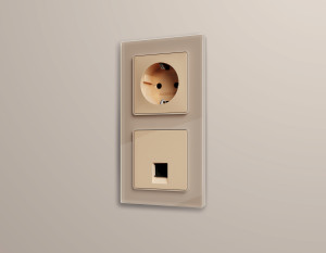 Рамка 2 местная стекло закаленное натуральное, Серо-бежевый, ALFA Platos Ambrella Volt AF380602