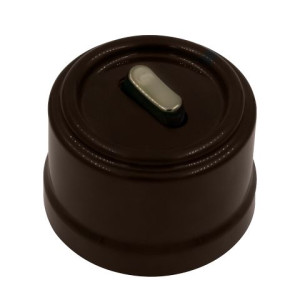Выключатель пластик кнопочный 1 кл., Коричневый, ручка Бронза, Bironi B1-220-22-B