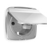 Лицевая панель розетки с З/К с крышкой и шторками, герметичная IP44, Серебро глянец, OMEGA Quant Ambrella Volt OP4080