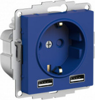 Розетка с З/К и USB зарядкой, тип А+A, Аквамарин, AtlasDesign SE ATN001130