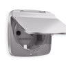 Лицевая панель розетки с З/К с крышкой и шторками, герметичная IP44, Сталь матовый, OMEGA Quant Ambrella Volt OP5080