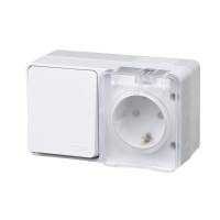 Блок розетка с З/К + выкл. 1 кл., влагозащищенный IP54, Белый, AtlasDesign Profi54 SE ATN540170