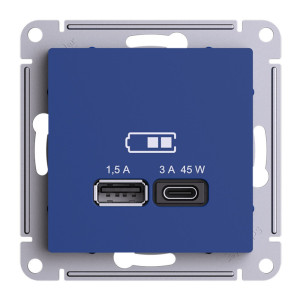 Розетка USB для быстрой зарядки, тип A+C 45Вт, Аквамарин, AtlasDesign SE ATN001129