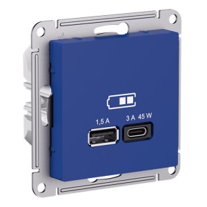 Розетка USB для быстрой зарядки, тип A+C 45Вт, Аквамарин, AtlasDesign SE ATN001129