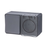 Блок розетка с З/К + выкл. 1 кл., влагозащищенный IP54, Антрацит, AtlasDesign Profi54 SE ATN544070