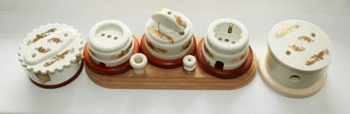 Распаечная коробка D80 из керамики с круглой крышкой, подложка береза, золото, ЦИОН РК-З1