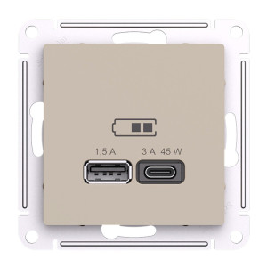 Розетка USB для быстрой зарядки, тип A+C 45Вт, Песочный, AtlasDesign SE ATN001229
