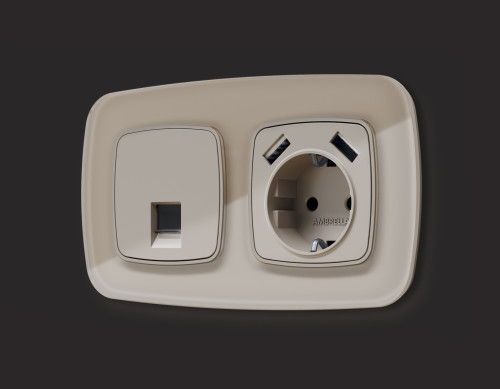 Лицевая панель розетки комп. с шторками RJ45 Cat. 6, Серо-бежевый матовый, OMEGA Quant Ambrella Volt OP3720