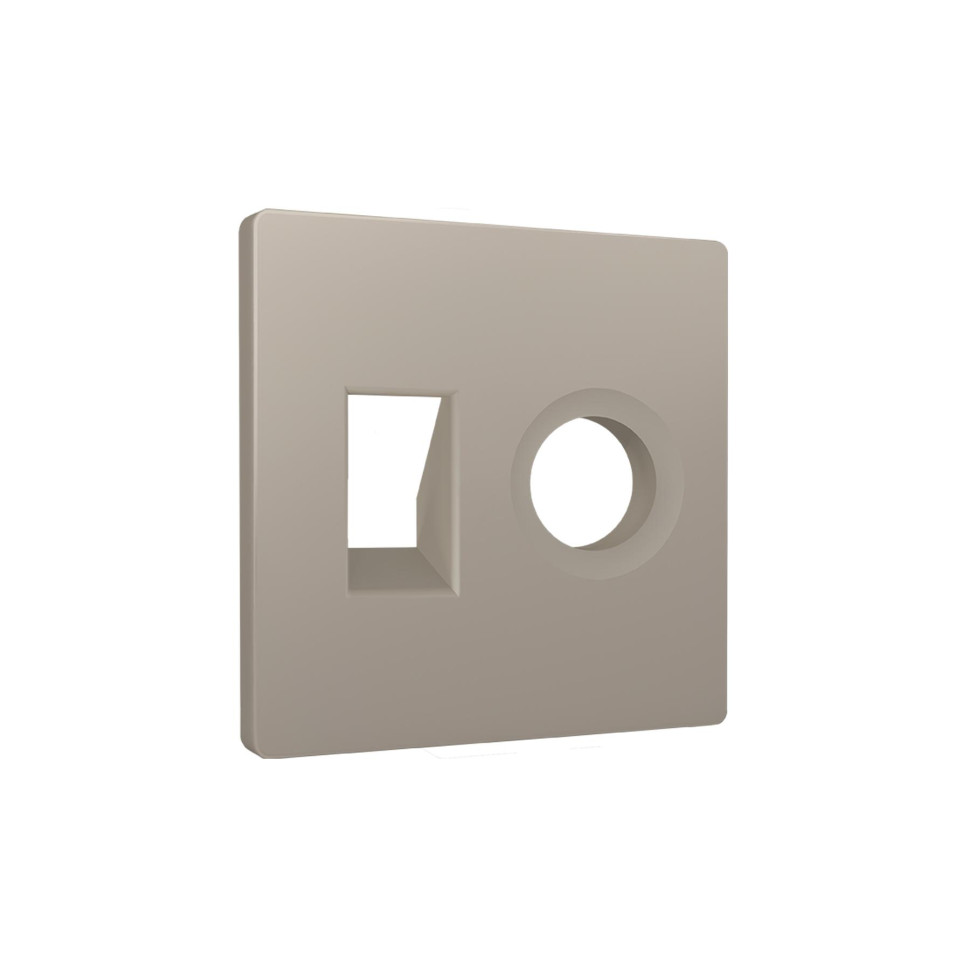 Лицевая панель розетки телеф./комп.+тв. RJ11/RJ45+TV, Серо-бежевый матовый, ALFA Quant Ambrella Volt AP3725