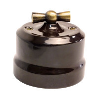 Выключатель керамический поворотный на 2 положения, цв. коричневый с бронзовой ручкой, EDISEL Verona KVBSw1-K03