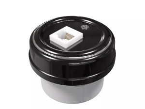 Розетка фарфоровая компьютерная RJ45 без рамки, Платина на черном, ТМ МезонинЪ GE70341-52k