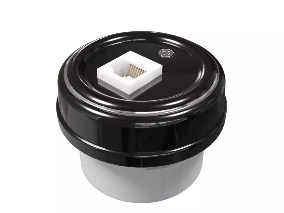 Розетка фарфоровая компьютерная RJ45 без рамки, Платина на черном, ТМ МезонинЪ GE70341-52k