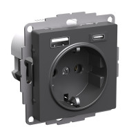 Розетка с З/К и USB зарядкой, тип А+C, Базальт, AtlasDesign SE ATN001432