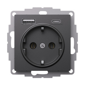 Розетка с З/К и USB зарядкой, тип А+C, Базальт, AtlasDesign SE ATN001432