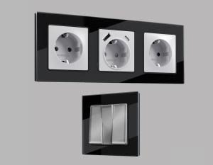 Рамка 2 местная стекло закаленное натуральное, Черный, ALFA Platos Ambrella Volt AF380802