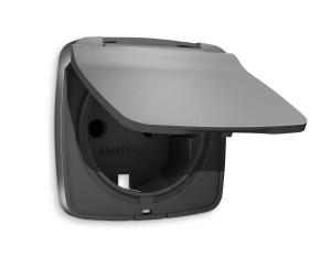 Лицевая панель розетки с З/К с крышкой и шторками, герметичная IP44, Антрацит серый, OMEGA Quant Ambrella Volt OP6580